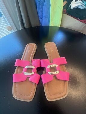 Soda Hot Pink Slide Sandals with Silver Buckle